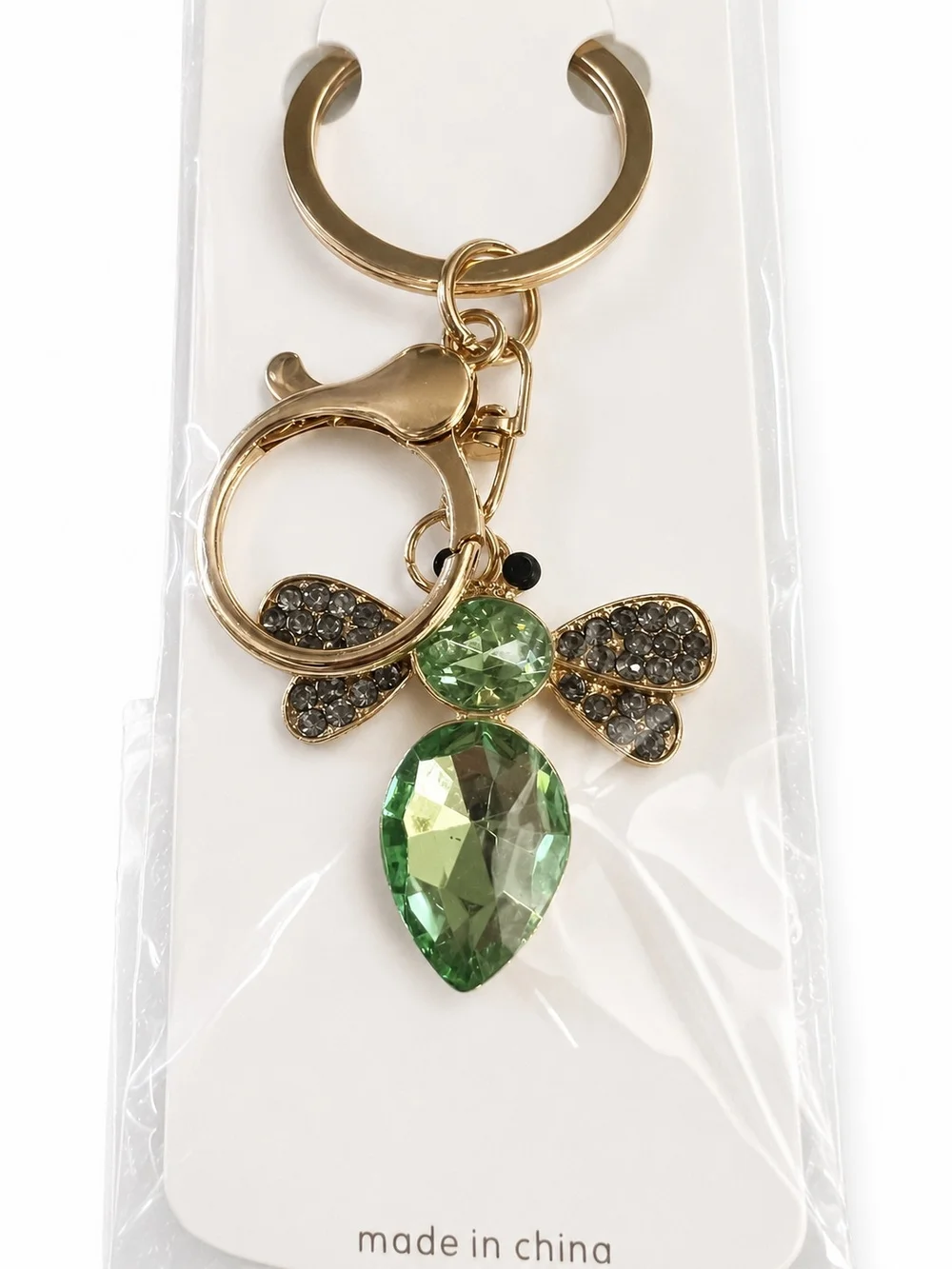 Mint Gold-Tone Bee Key & Card Holder with Green Crystal Stones